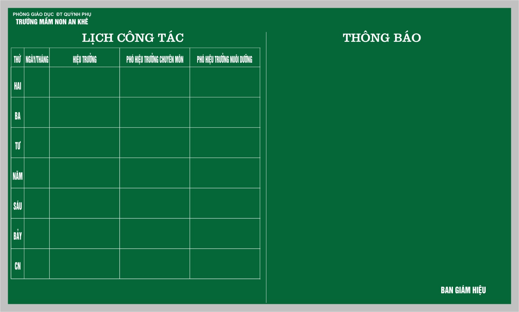 Bảng Lịch Công Tác SH11